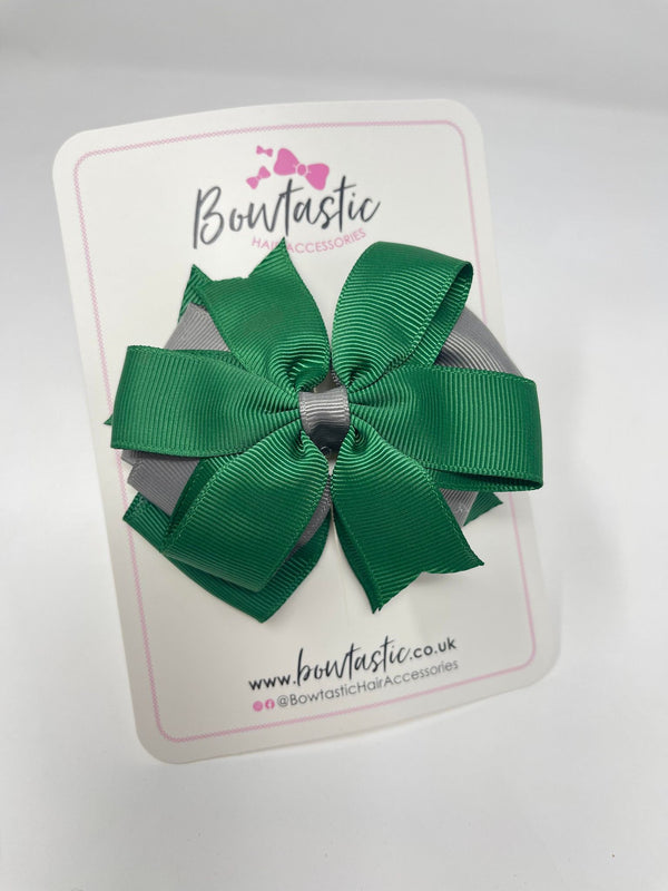 4 Inch 3 Layer Bow - Forest Green & Metal Grey