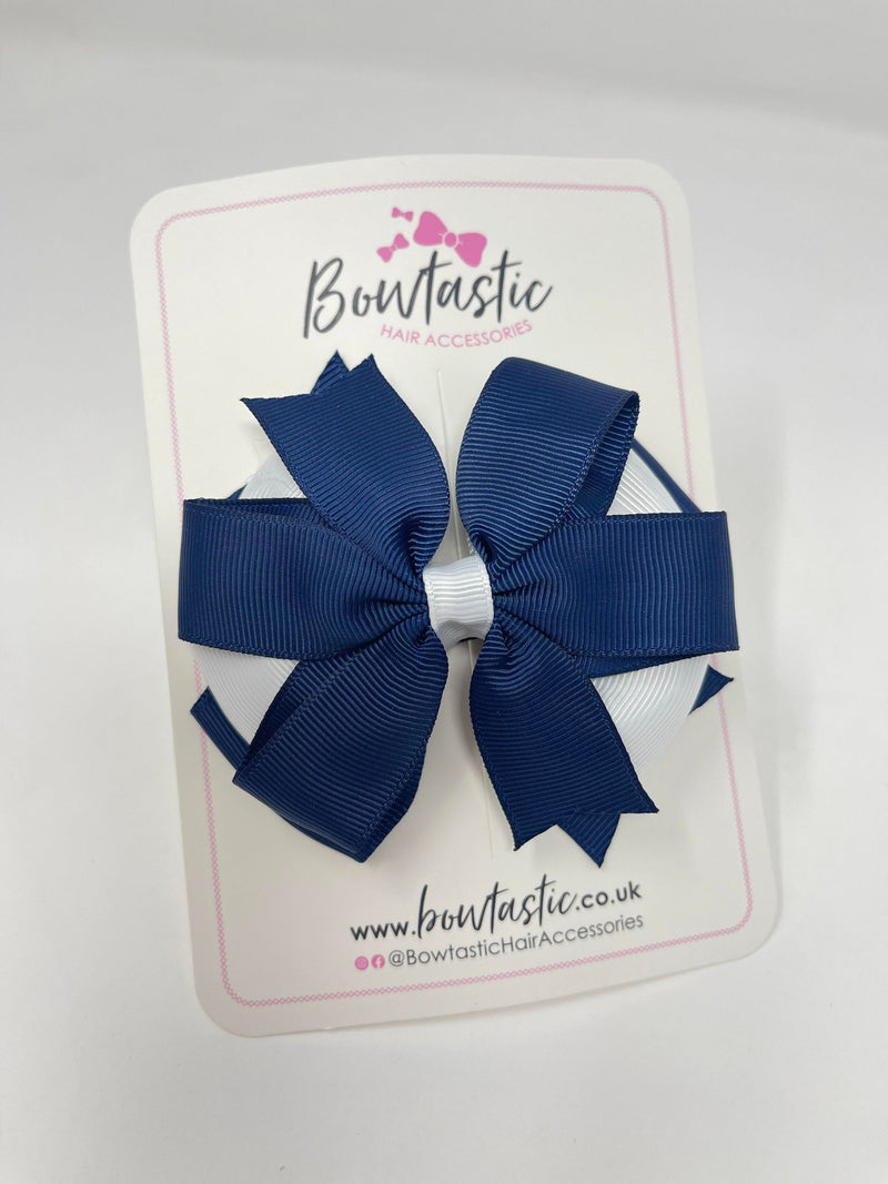 4 Inch 3 Layer Bow - Navy & White