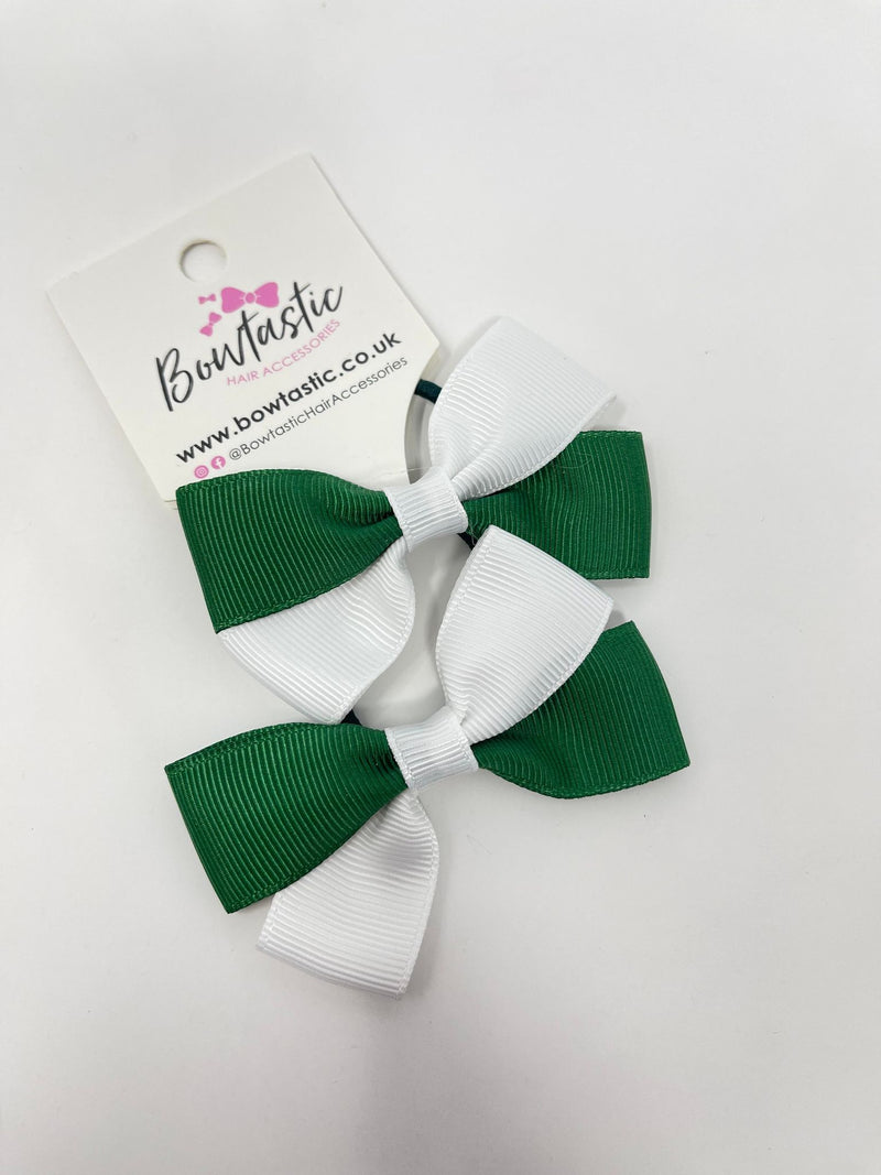 2.75 Inch Twist Bow Thin Elastic - Forest Green & White - 2 Pack