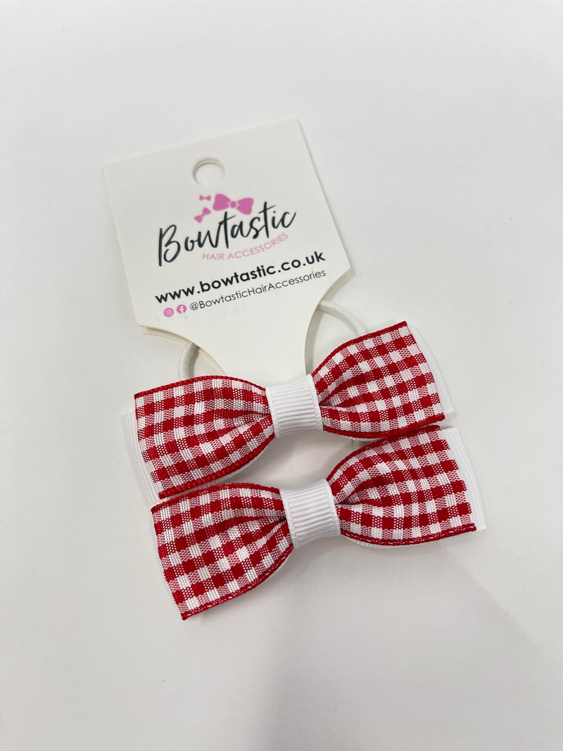 2.75 Inch Flat Bows Thin Elastic - Red & White Gingham - 2 Pack