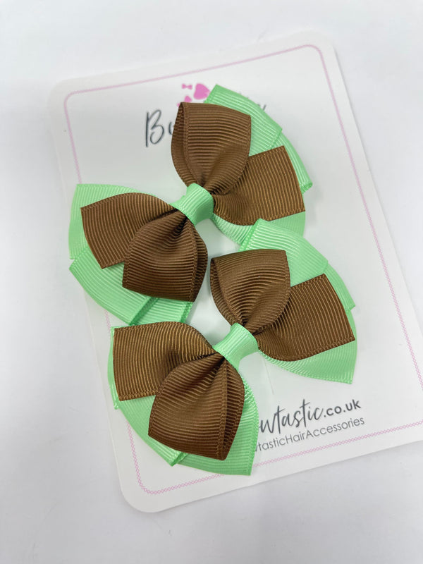 3 Inch Flat Bow - Brown & Mint Green - 2 Pack