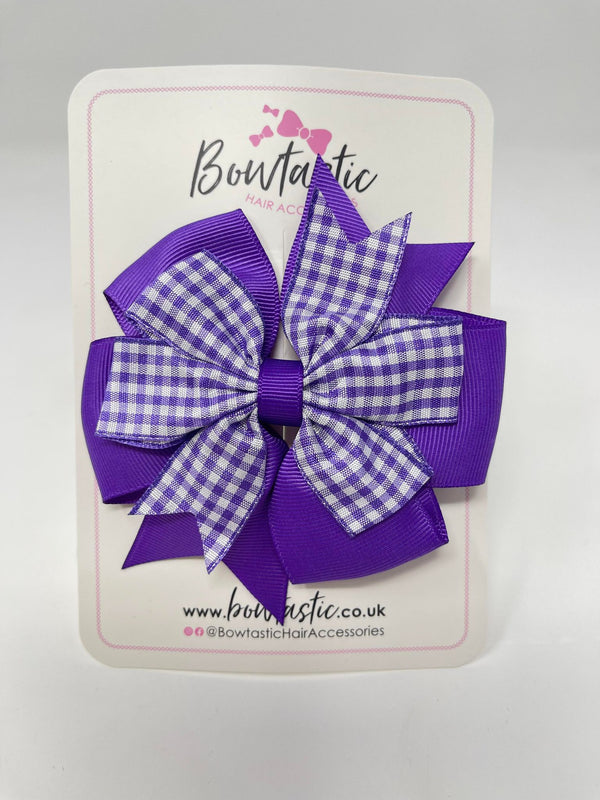 4 Inch Double Pinwheel Bow - Purple Gingham