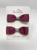 2.75 Inch Flat Bows - Burgundy & Metal Grey - 2 Pack