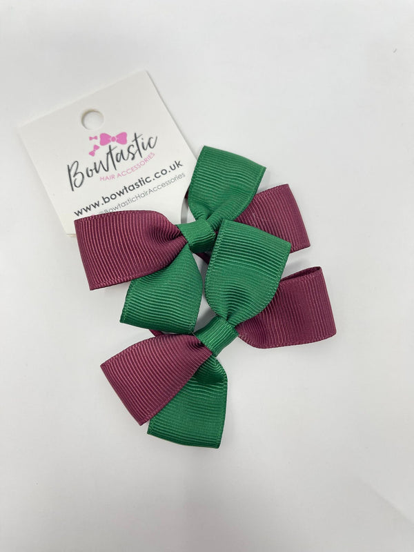 2.75 Inch Twist Bow Thin Elastic - Forest Green & Burgundy - 2 Pack