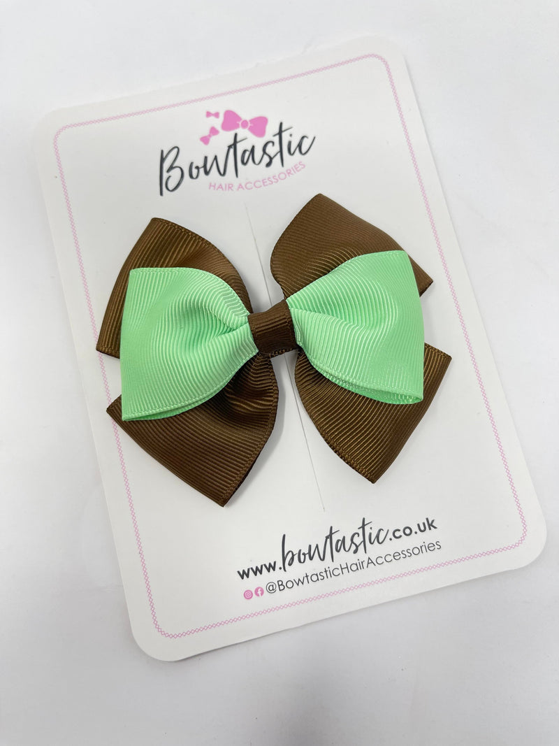 3.5 Inch Flat Bow - Style 2 - Brown & Mint Green