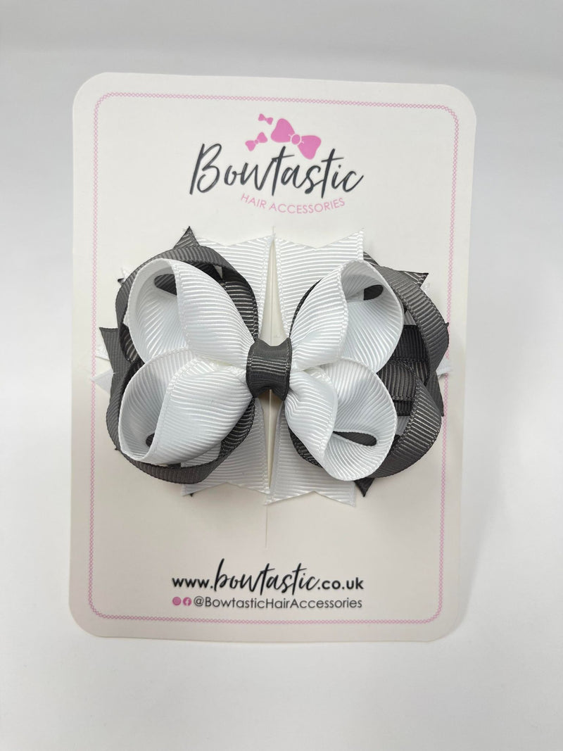 3.5 Inch Ring Bow - White & Metal Grey