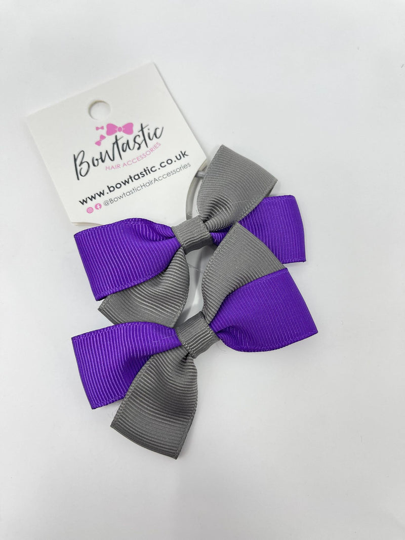 2.75 Inch Twist Bow Thin Elastic - Purple & Metal Grey - 2 Pack