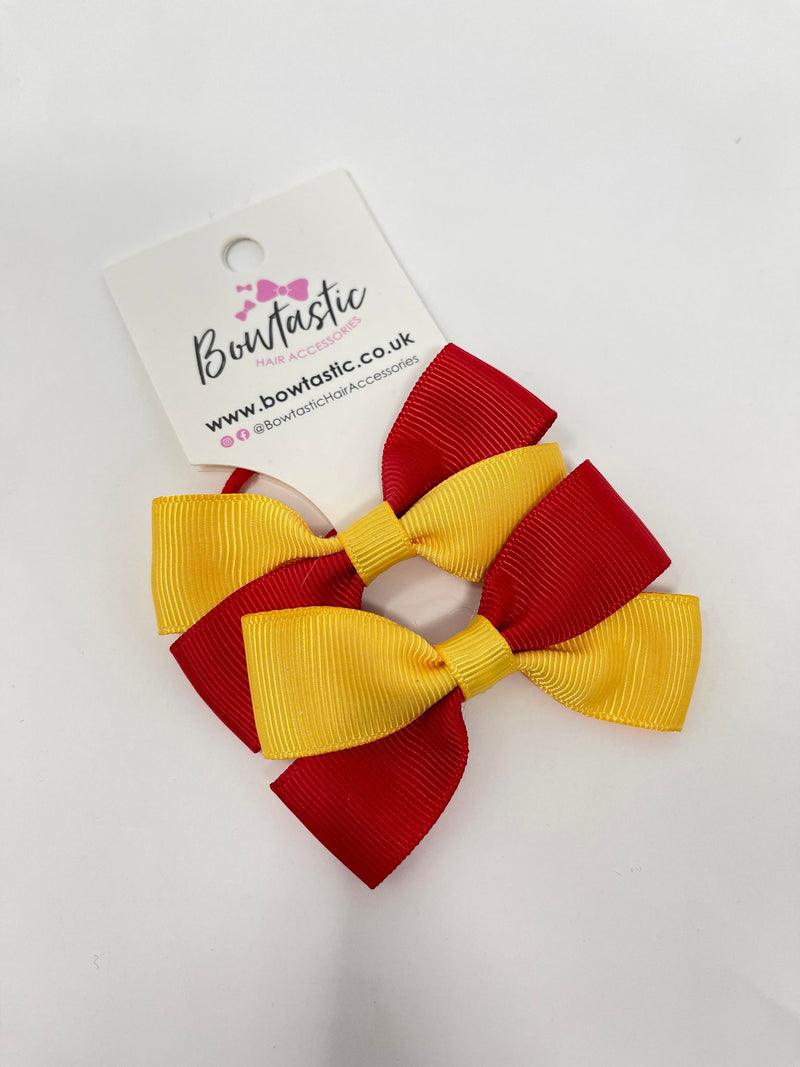 2.75 Inch Twist Bow Thin Elastic - Red & Yellow Gold - 2 Pack