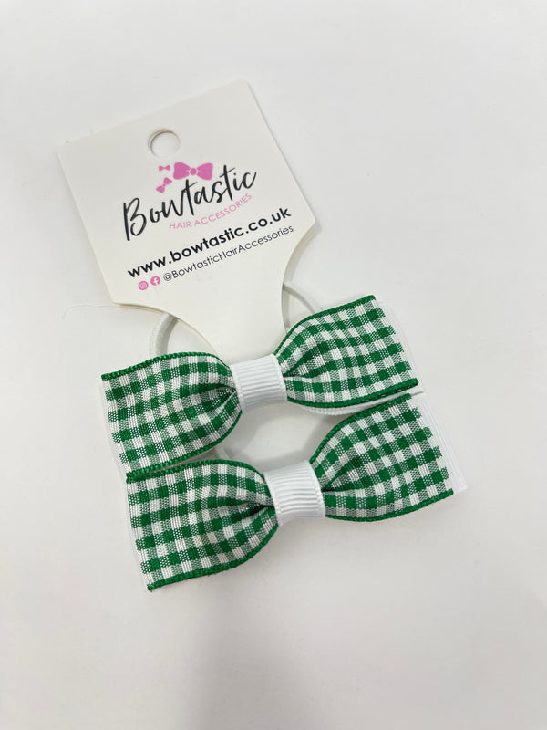 2.75 Inch Flat Bows Thin Elastic - Green & White Gingham - 2 Pack