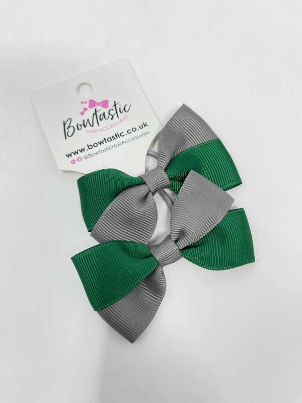 2.75 Inch Twist Bow Thin Elastic - Forest Green & Metal Grey - 2 Pack