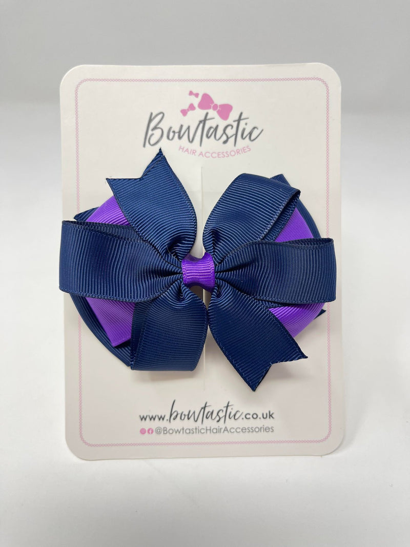 4 Inch 3 Layer Bow - Purple & Navy