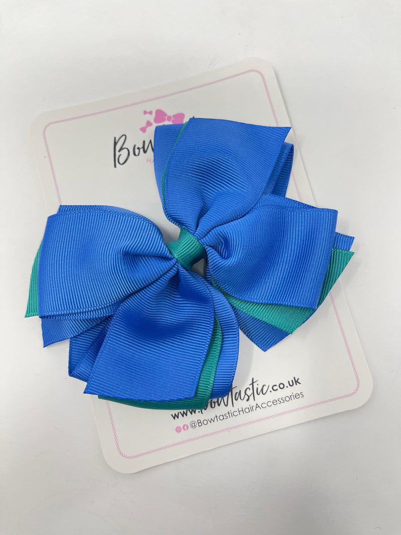 5 Inch Layer Bow - Royal Blue & Jade Green