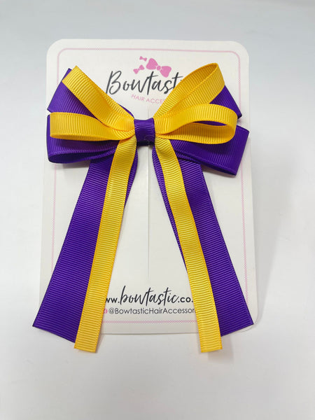 4 Inch Loop Tail Bow - Purple & Yellow Gold