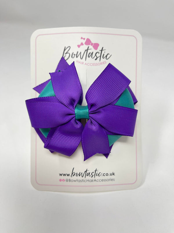 4 Inch 3 Layer Bow - Jade Green & Purple