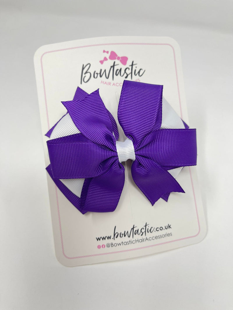 4 Inch 3 Layer Bow - Purple & White