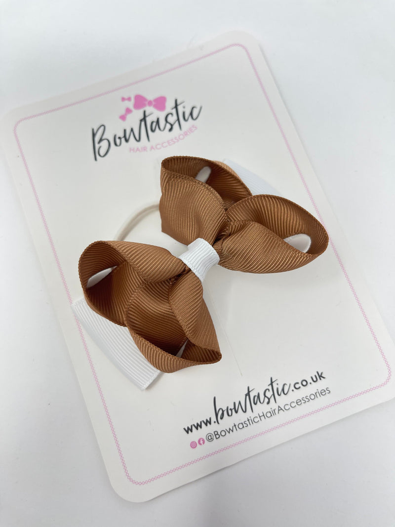 3 Inch Double Bow Thin Elastic - Brown & White