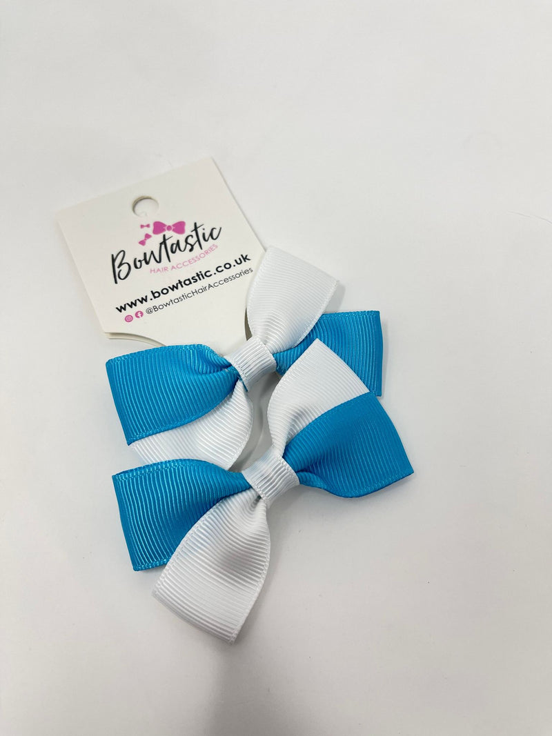 2.75 Inch Twist Bow Thin Elastic - Turquoise & White - 2 Pack