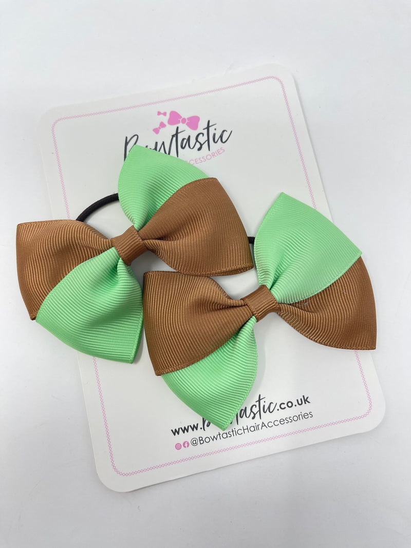 3 Inch Twist Bow Thin Elastic - Brown & Mint Green - 2 Pack