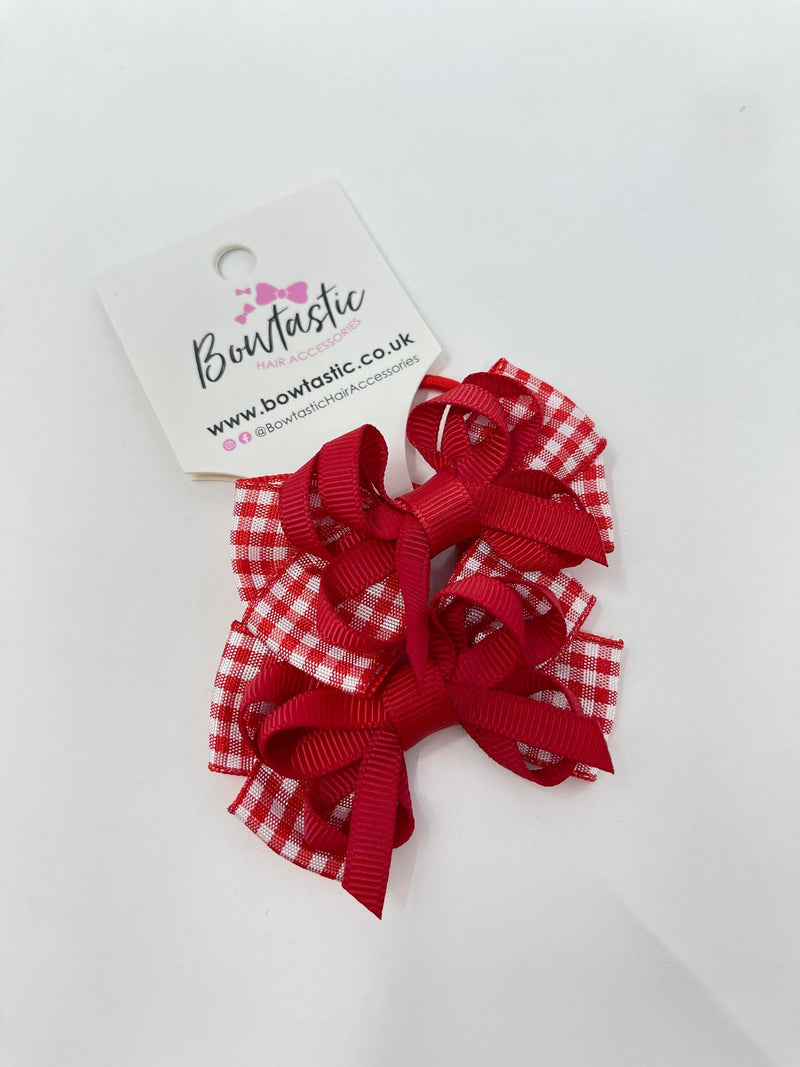 2.5 Inch Flat Bow Thin Elastic - Red Gingham 2 Pack