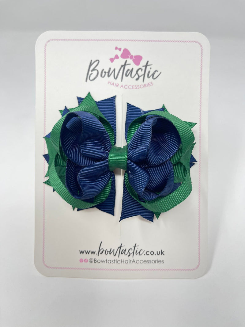 3.5 Inch Ring Bow - Forest Green & Navy