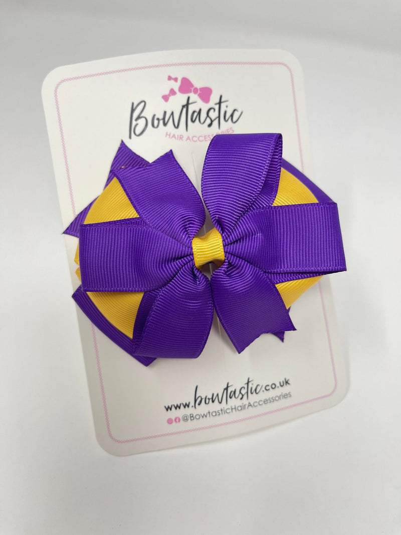 4 Inch 3 Layer Bow - Purple & Yellow Gold