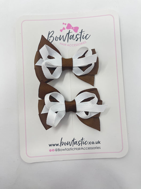 2.5 Inch Bow - Style 2 - Turftan & White - 2 Pack