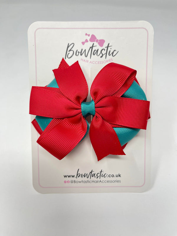 4 Inch 3 Layer Bow - Red & Jade Green