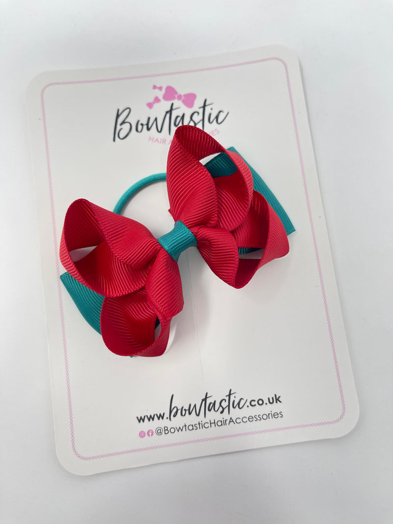 3 Inch Double Bow Thin Elastic - Red & Jade Green