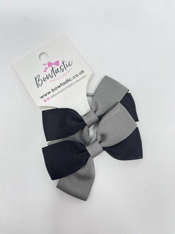 2.75 Inch Twist Bow Thin Elastic - Black & Metal Grey - 2 Pack