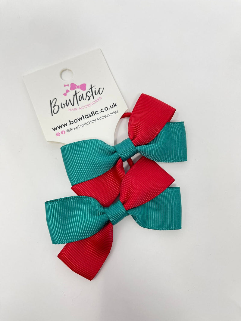 2.75 Inch Twist Bow Thin Elastic - Red & Jade Green - 2 Pack