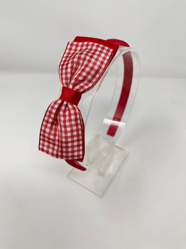 4.5 Inch Flat Bow Alice Band - Red & Red Gingham