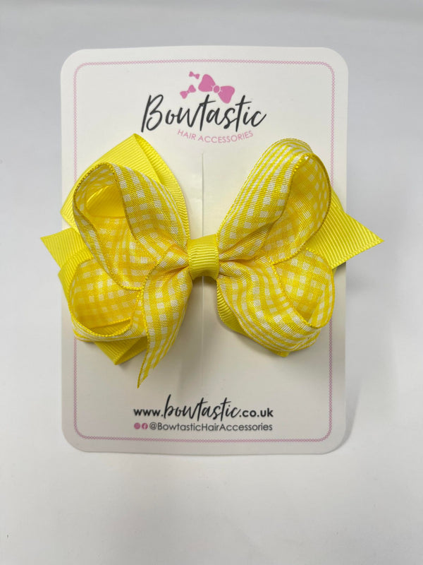 3.75 Inch Double Bow - Yellow Gingham