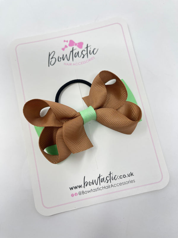 3 Inch Double Bow Thin Elastic - Brown & Mint Green