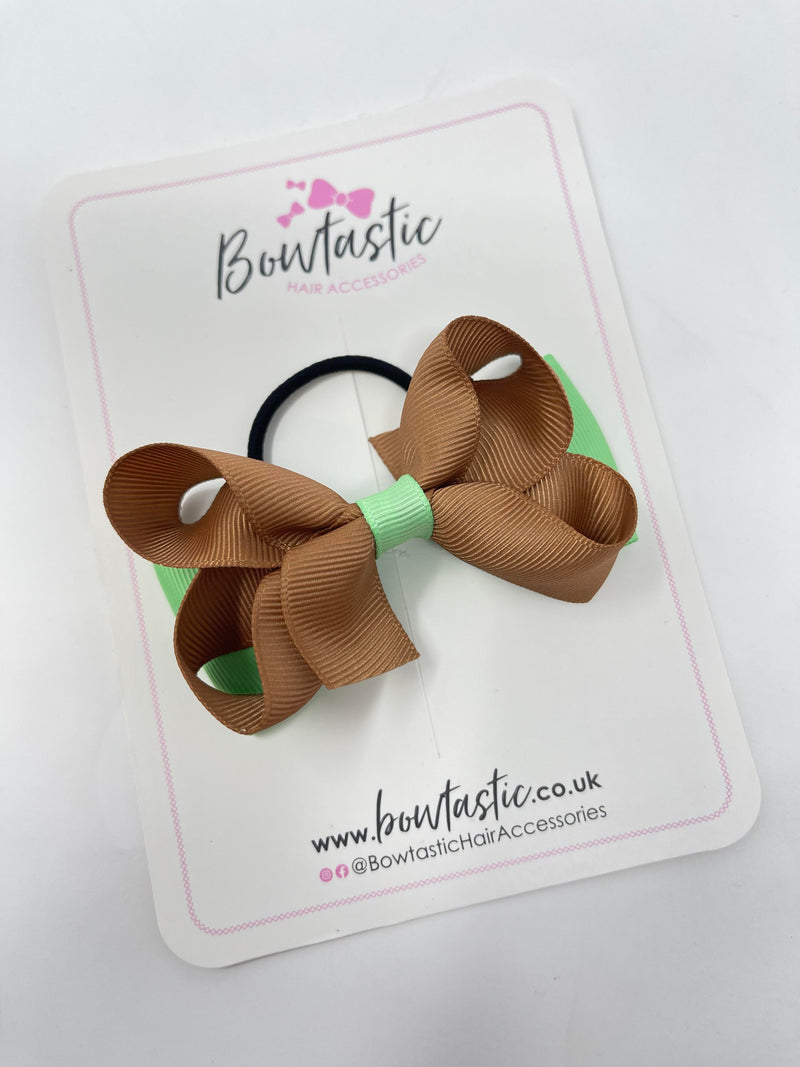 3 Inch Double Bow Thin Elastic - Brown & Mint Green