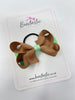 3 Inch Double Bow Thin Elastic - Golden Brown & Mint Green