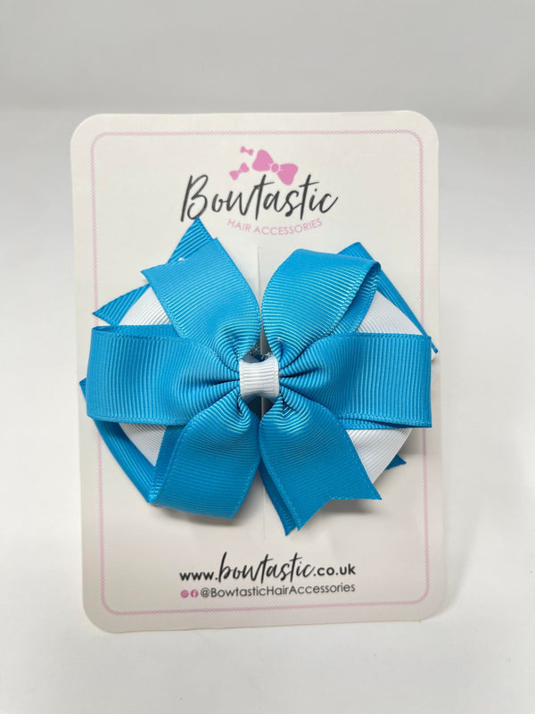 4 Inch 3 Layer Bow - Turquoise & White