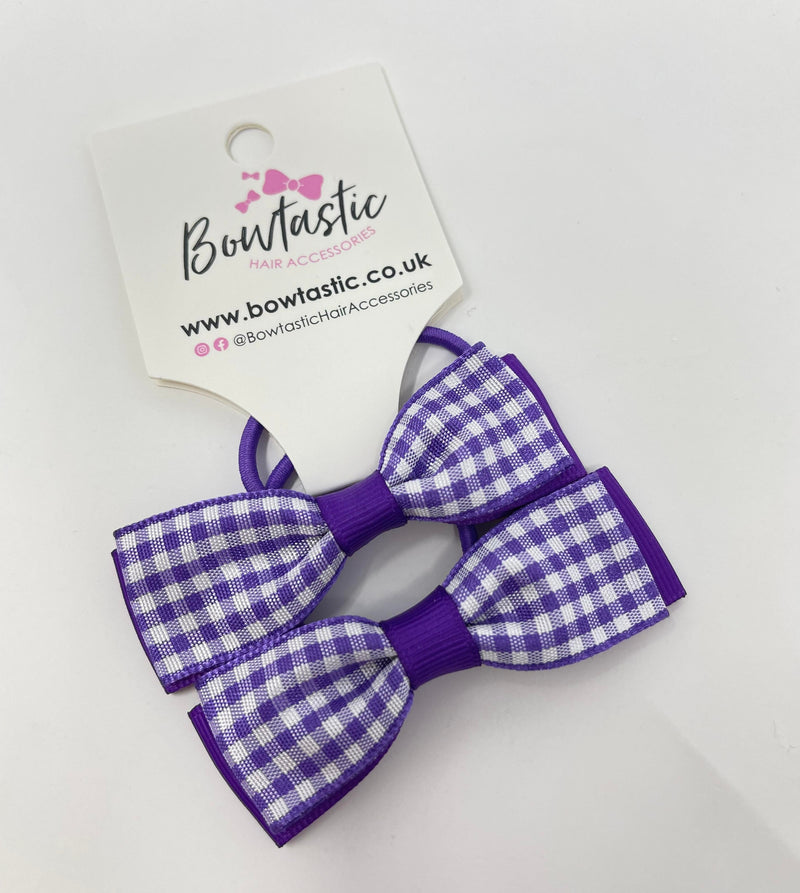 2.75 Inch Flat Bows Thin Elastic - Purple & Purple Gingham - 2 Pack