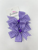 3 Inch Pinwheel Bow Thin Elastic - Purple Gingham - 2 Pack