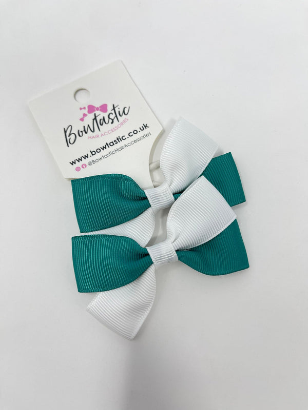 2.75 Inch Twist Bow Thin Elastic - Jade Green & White - 2 Pack