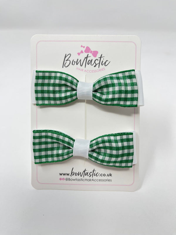 2.75 Inch Bows - Green & White Gingham - 2 Pack