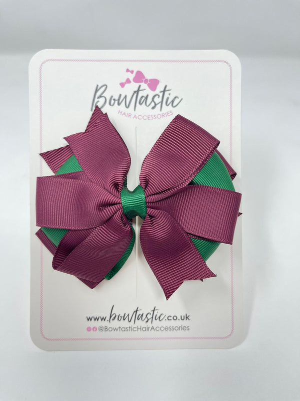 4 Inch 3 Layer Bow - Forest Green & Burgundy