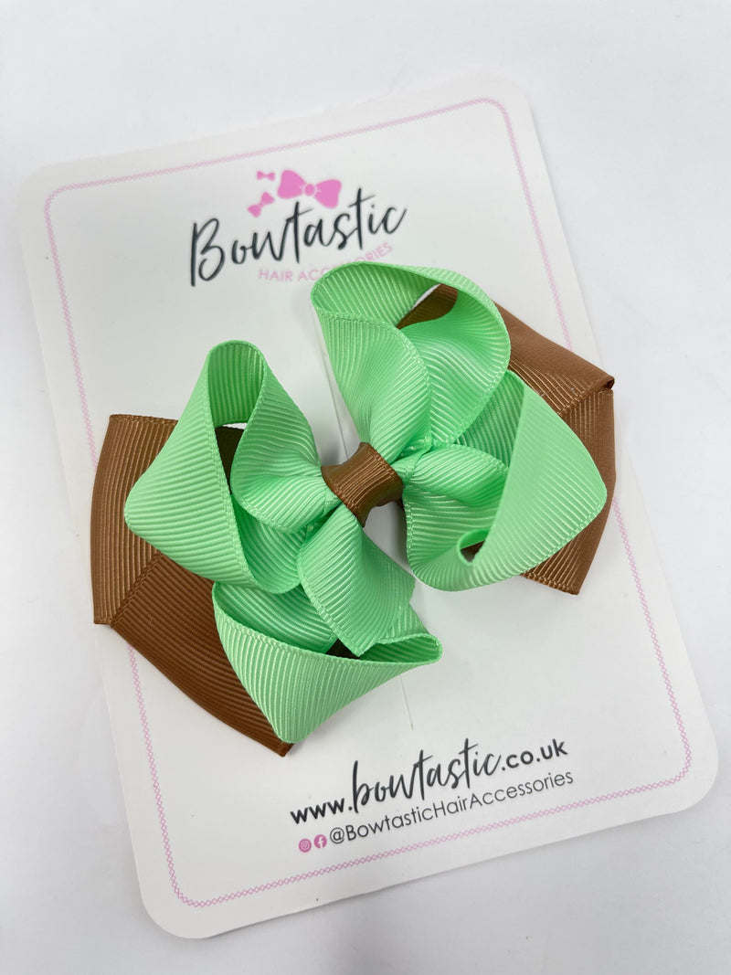 3.5 Inch Double Bow - Brown & Mint Green