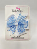 4 Inch Double Pinwheel Bow - Light Blue & White Gingham