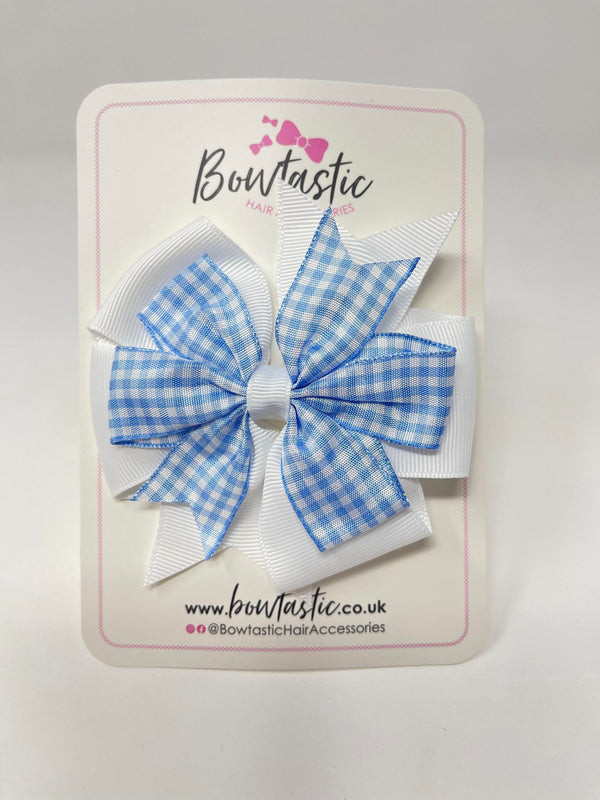 4 Inch Double Pinwheel Bow - Blue & White Gingham