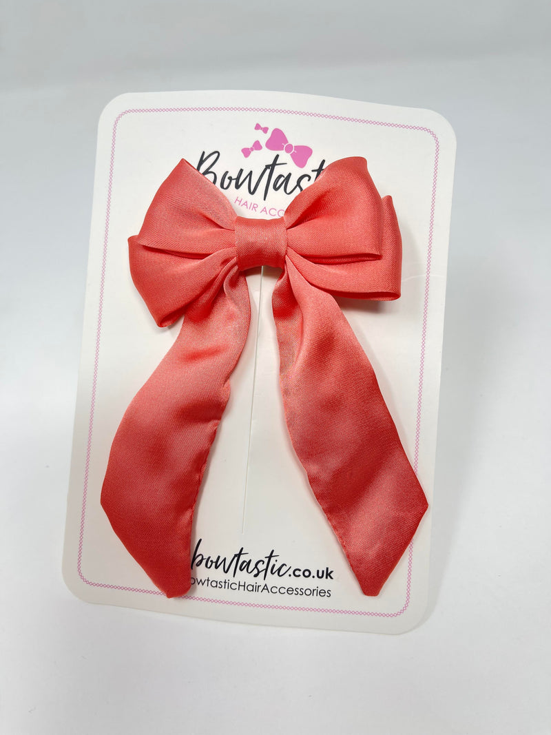 3 Inch Satin Tail Bow - Coral