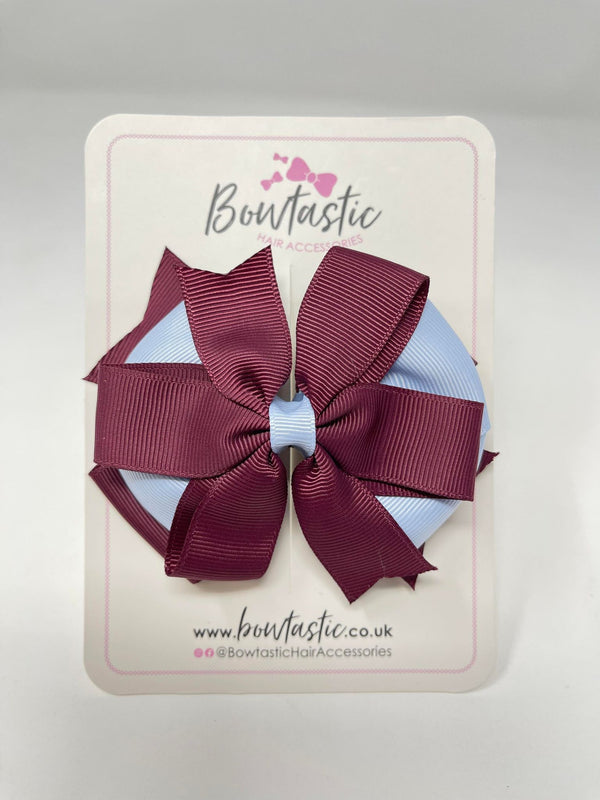 4 Inch 3 Layer Bow - Burgundy & Bluebell