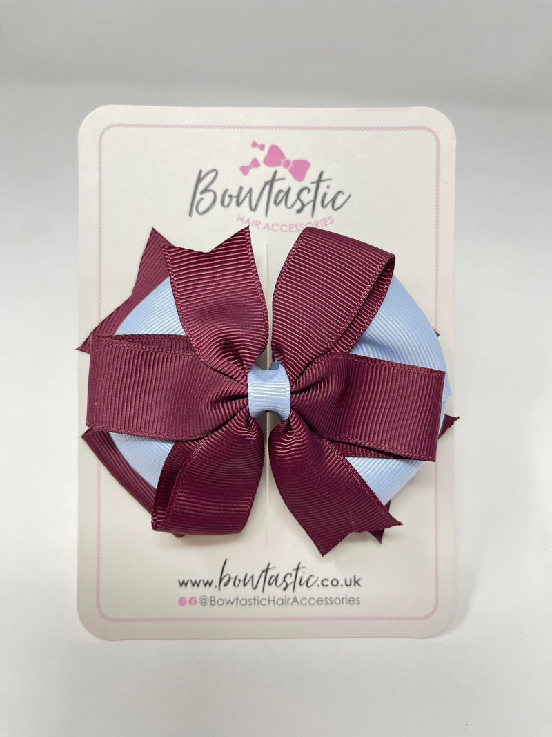 4 Inch 3 Layer Bow - Burgundy & Bluebell