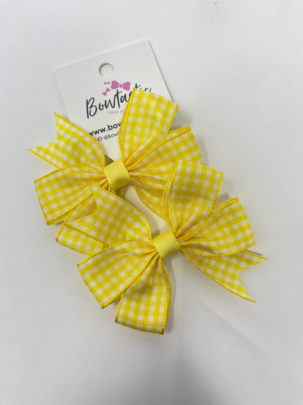 3 Inch Pinwheel Bow Thin Elastic - Yellow Gingham - 2 Pack