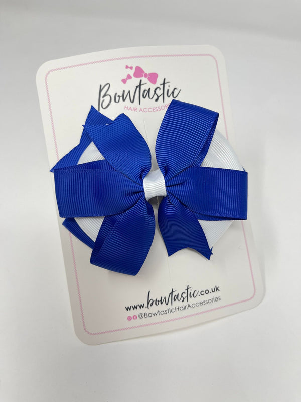 4 Inch 3 Layer Bow - Cobalt & White