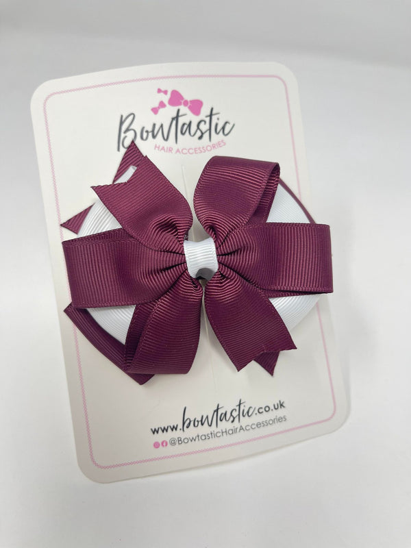 4 Inch 3 Layer Bow - Burgundy & White